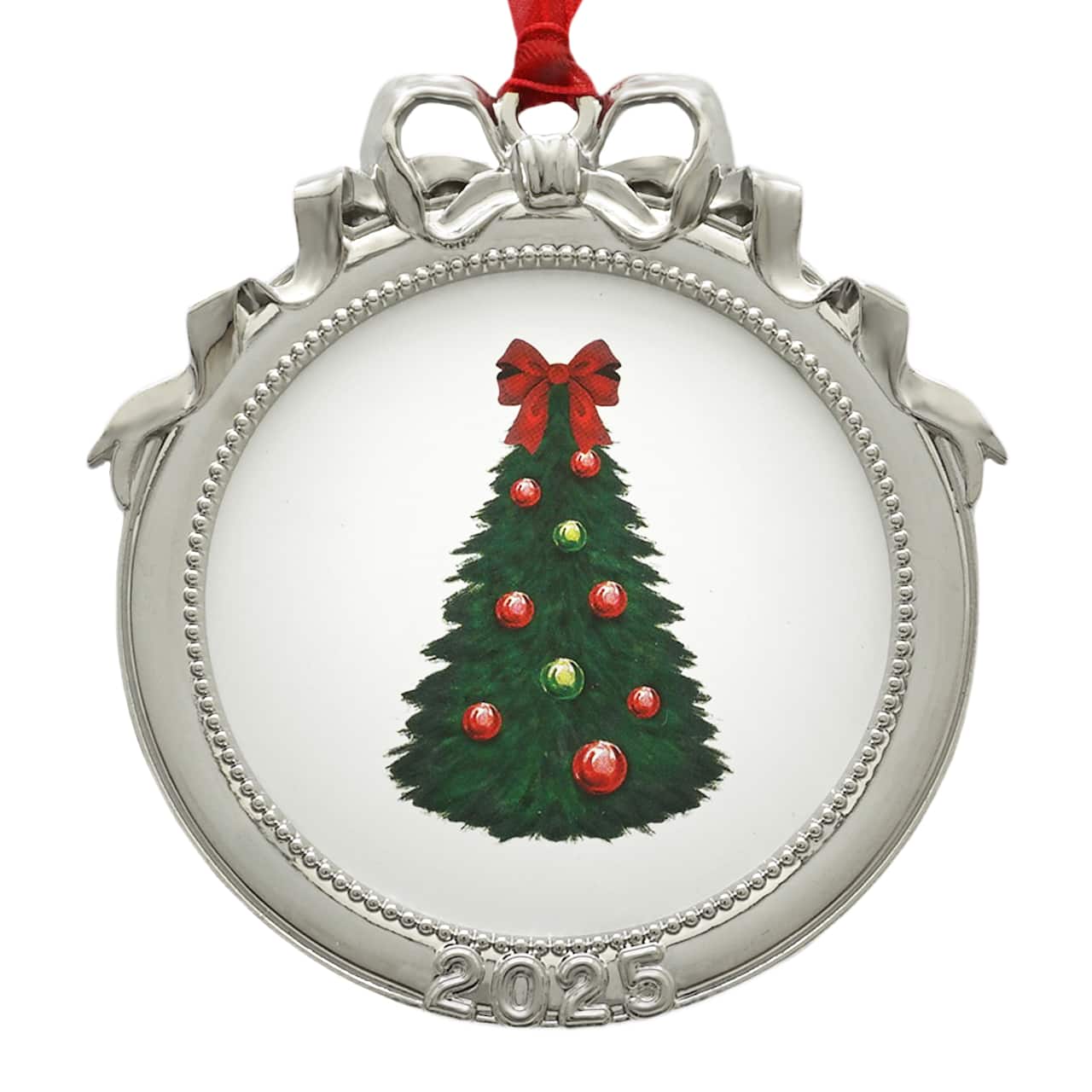 2.5" x 2.5" Silver Round Ribbon 2025 Metal Ornament Frame by Studio Décor®